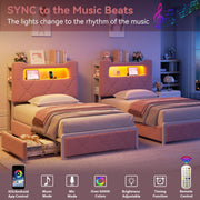 Twin Princess Storage Bed with LED Headboard - Pink