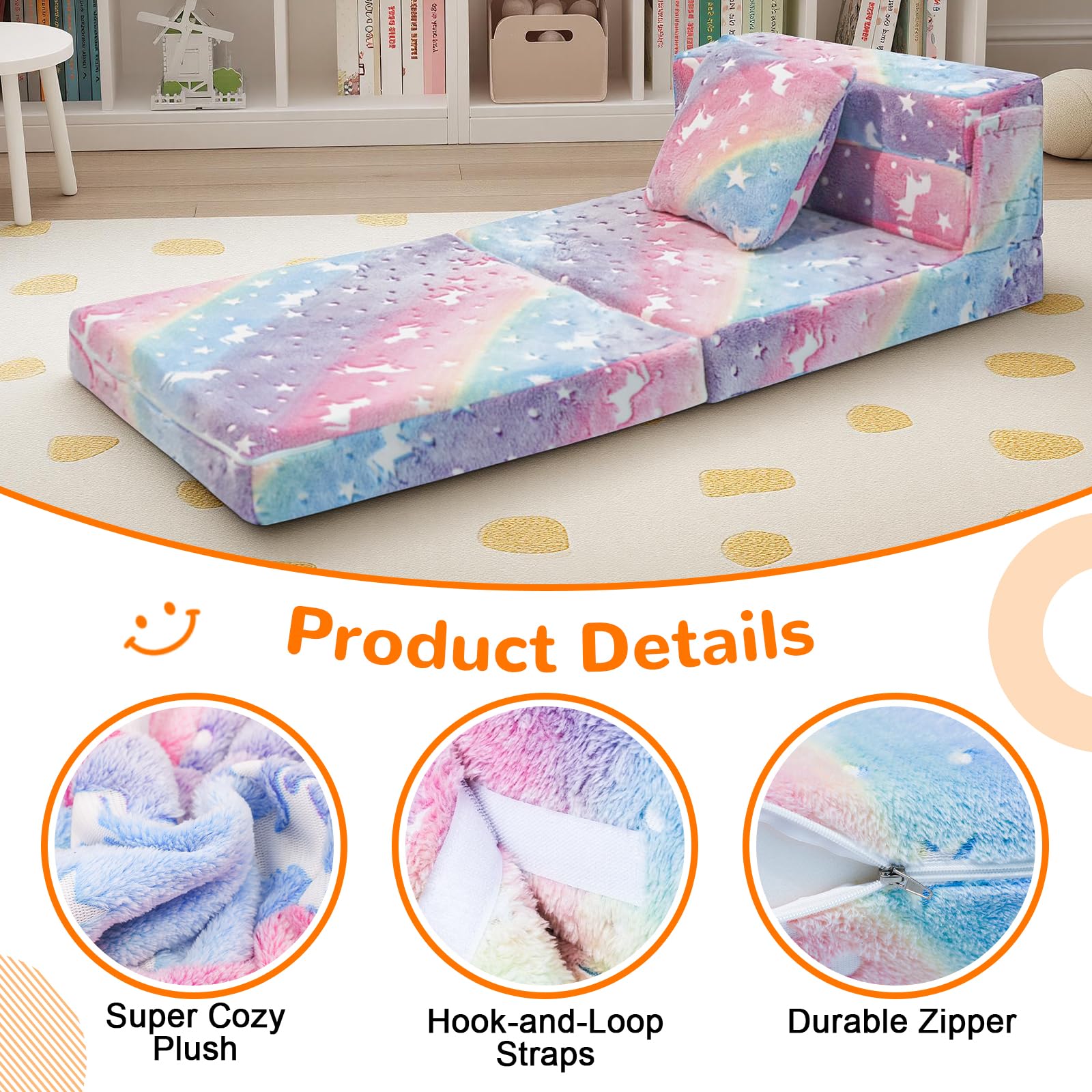 Kids Unicorn Tri-Fold Sofa Bed