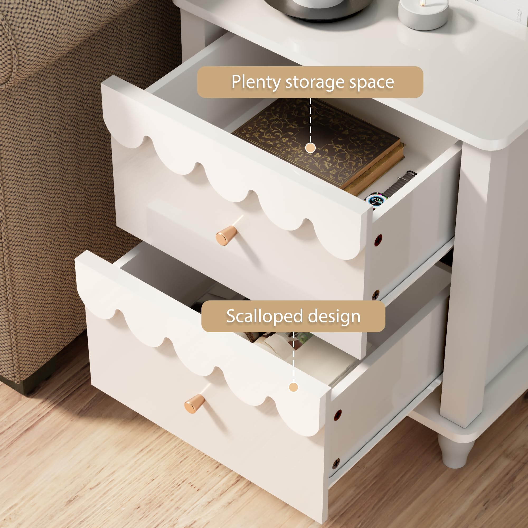 Scalloped 2-Drawer Nightstand - White