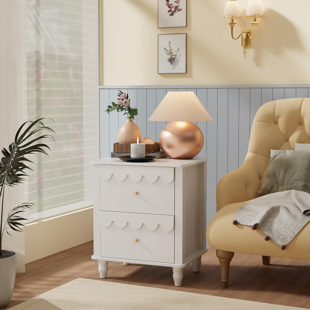 Scalloped 2-Drawer Nightstand - White