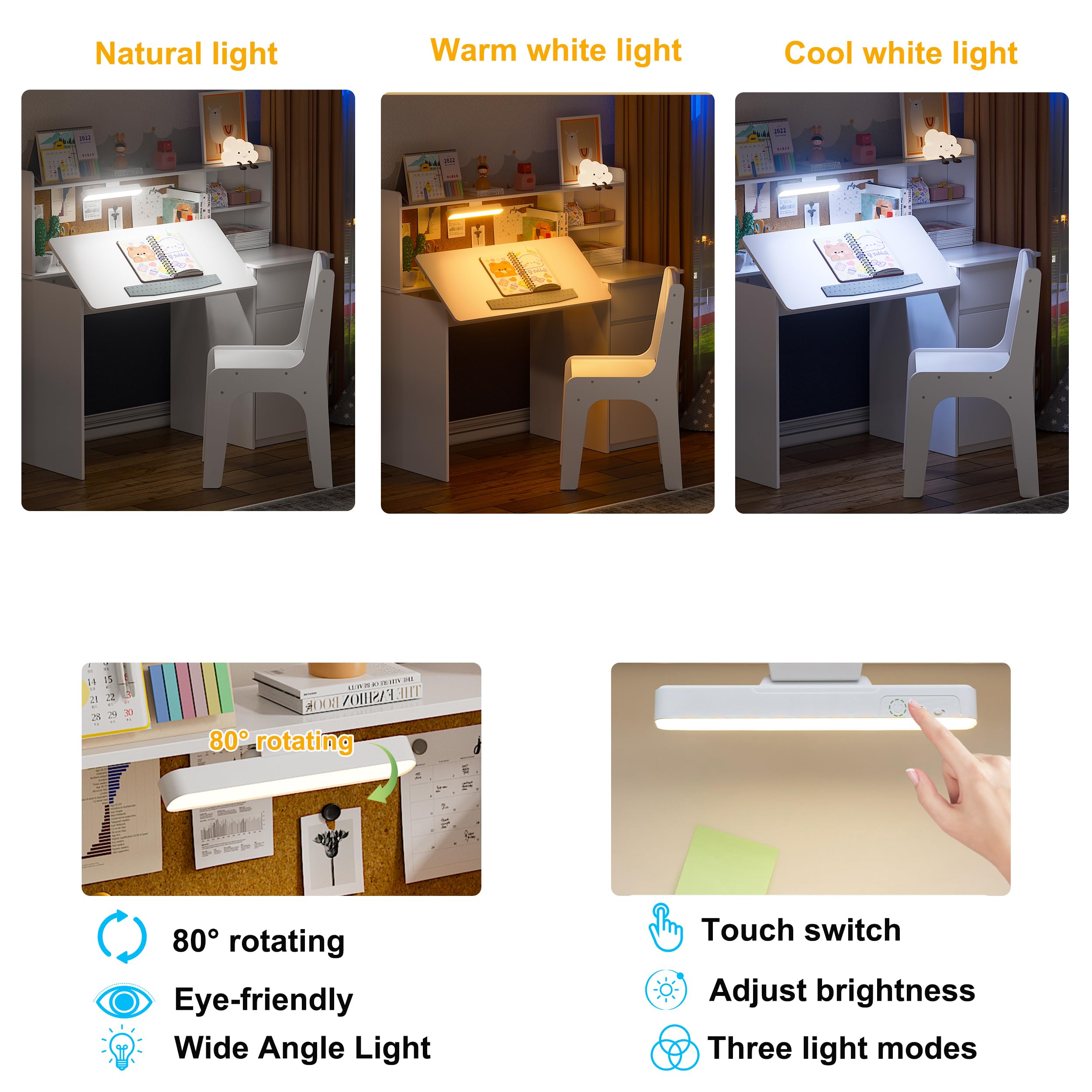 Kids Study Desk & Chair Set with Lights