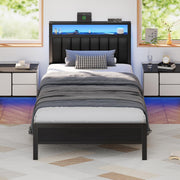 Twin Platform Bed with LED Lights & Charging Station