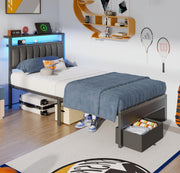 Twin Storage Bed with LED Lights & Charging Station