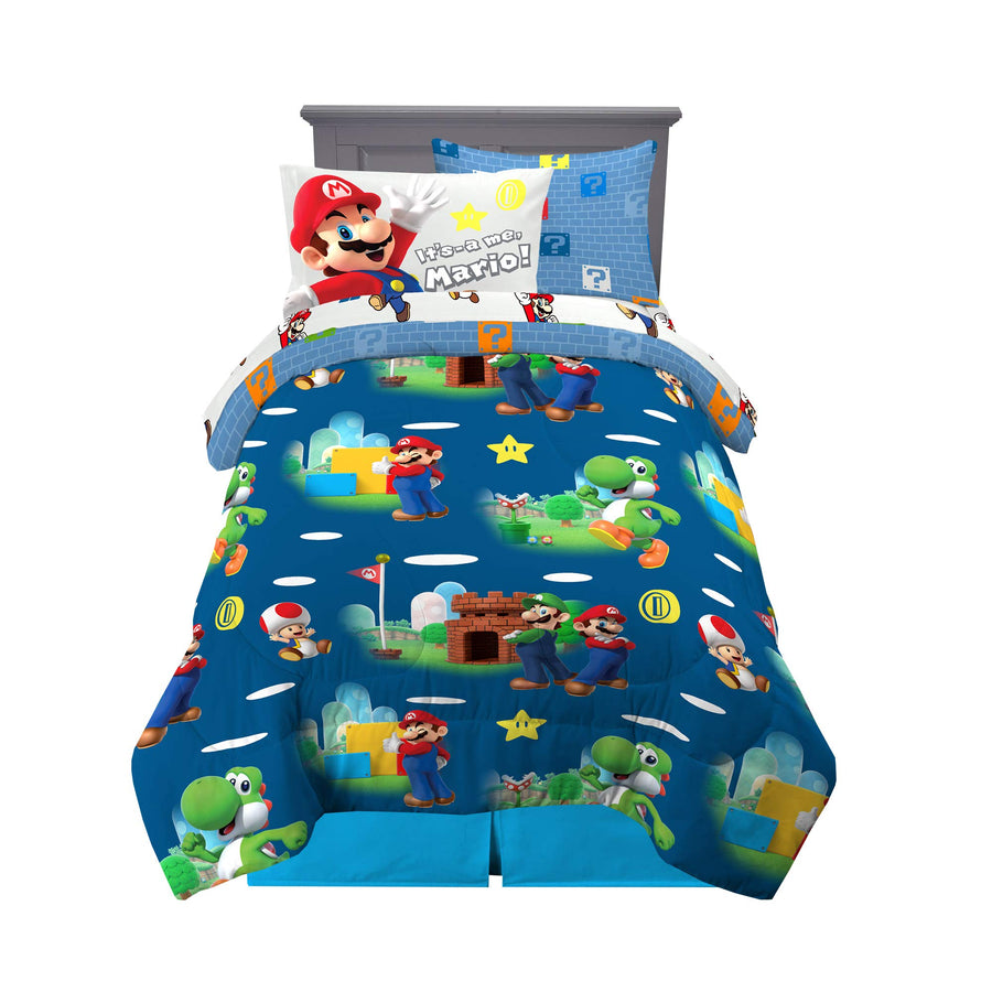Kids Twin Comforter & Sheet Set - Mario Theme