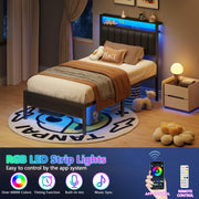 Twin Platform Bed with LED Lights & Charging Station
