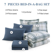 Full Comforter Set - Blue Grey Plaid (7-Piece)