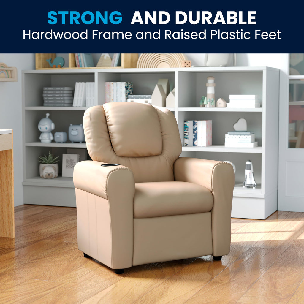 Kids Recliner Chair with Cup Holder - Beige