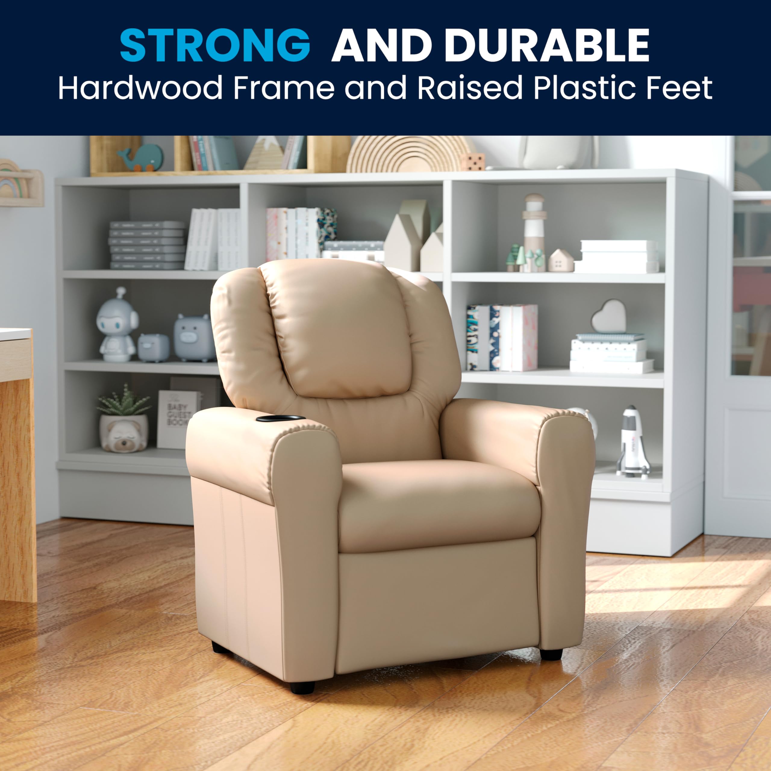 Kids Recliner Chair with Cup Holder - Beige