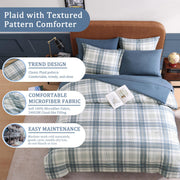 Full Comforter Set - Blue Grey Plaid (7-Piece)