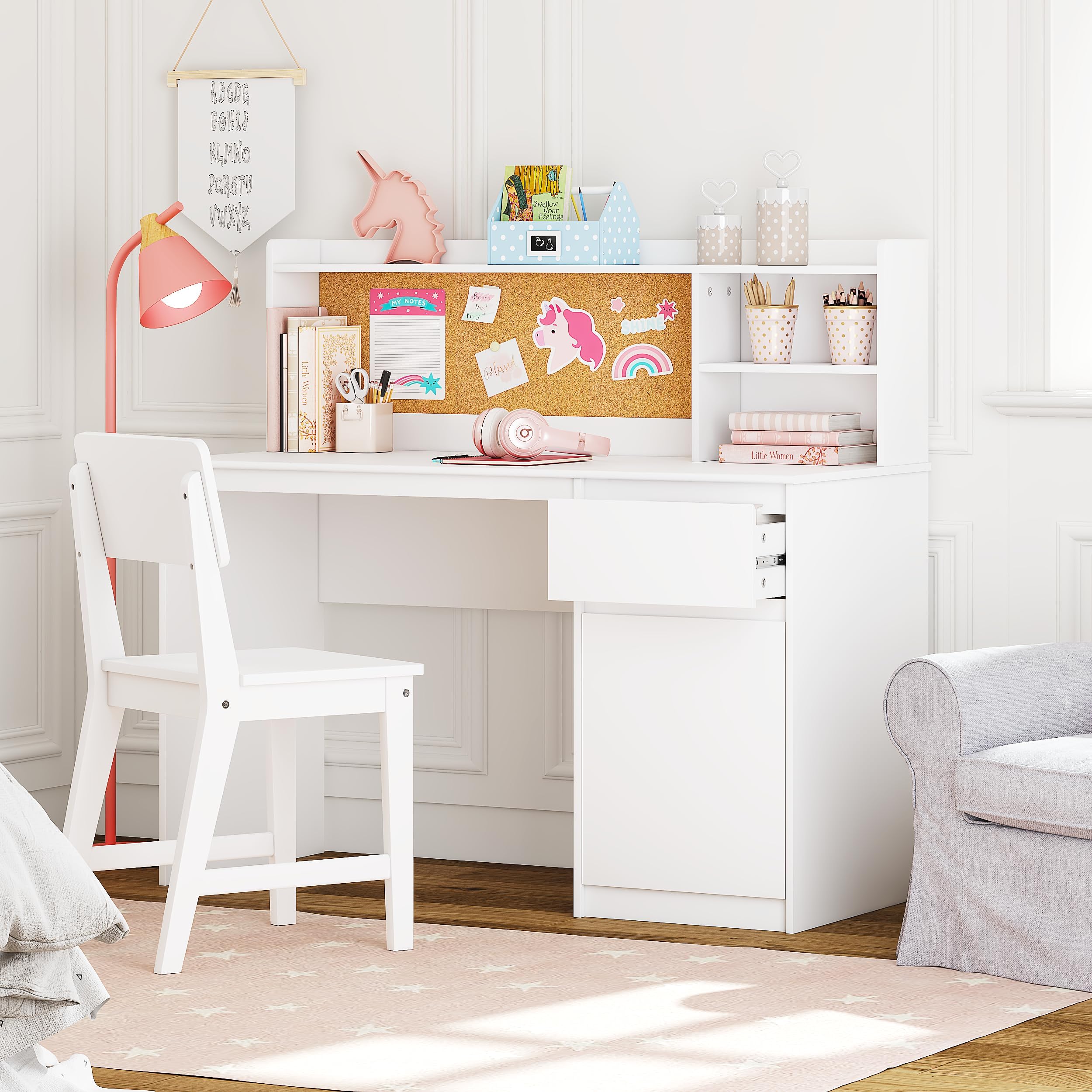 Kids Study Desk & Chair Set with Hutch