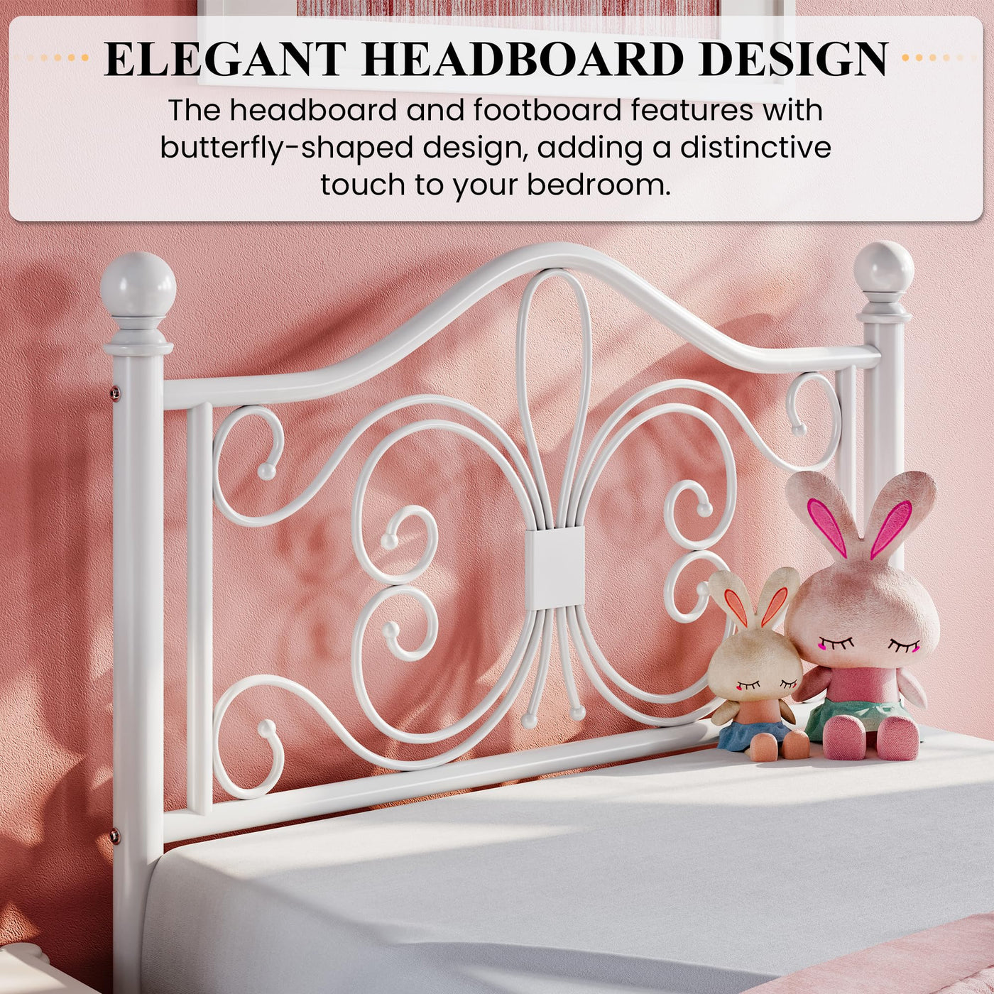Twin Butterfly Metal Bed Frame - White