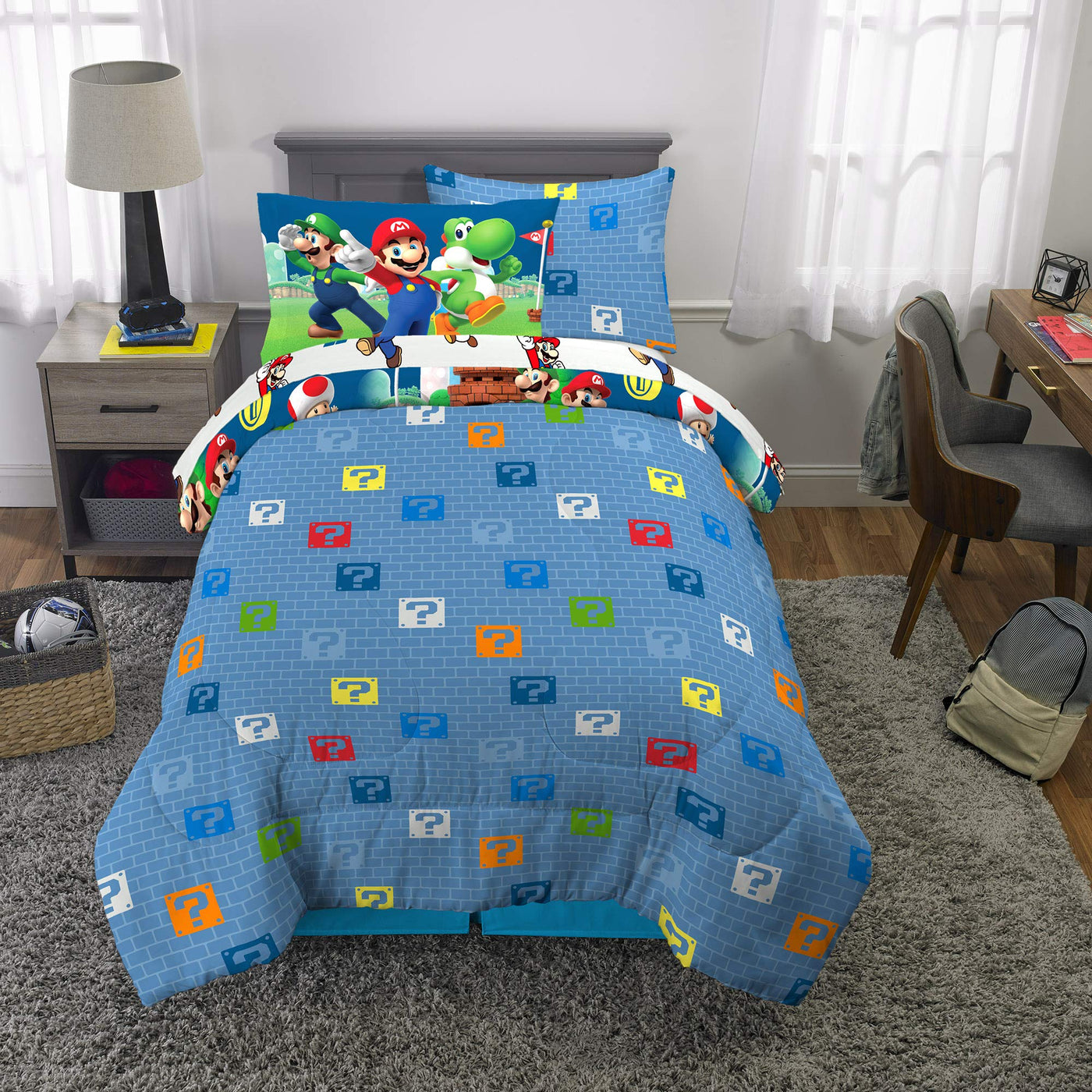 Kids Twin Comforter & Sheet Set - Mario Theme