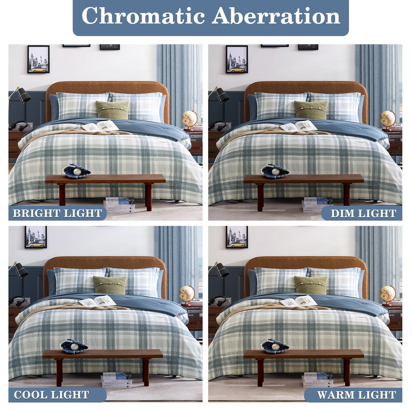 Full Comforter Set - Blue Grey Plaid (7-Piece)