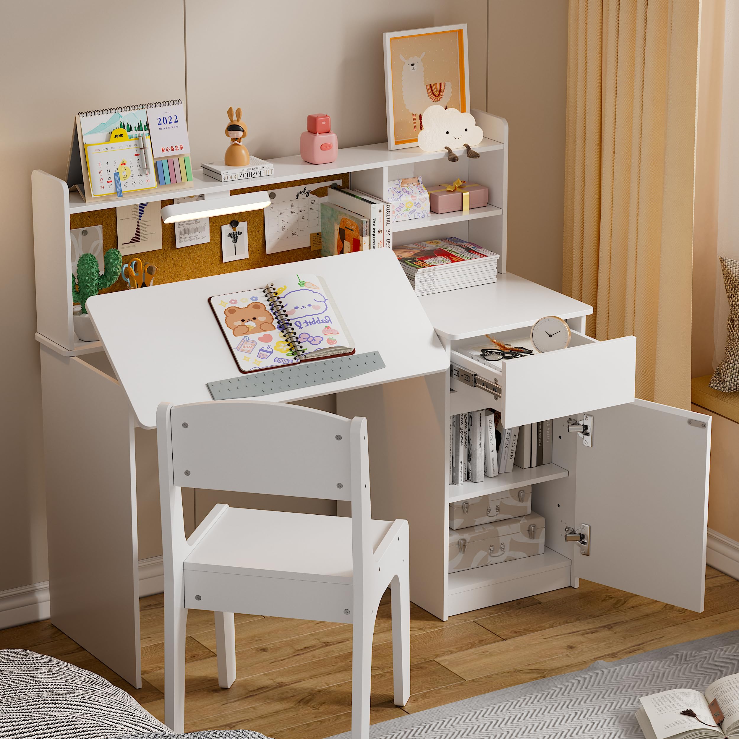 Kids Study Desk & Chair Set with Lights
