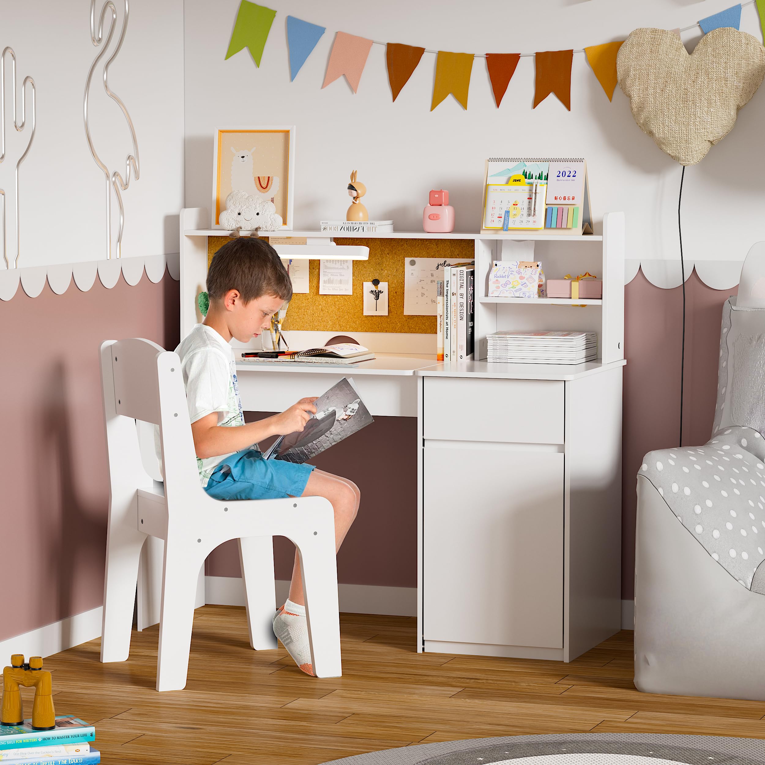 Kids Study Desk & Chair Set with Lights