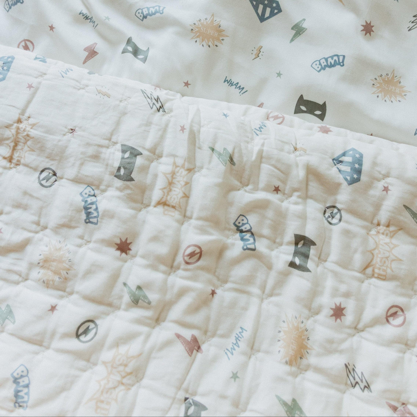 Organic Toddler Comforter - Mighty Heroes Pattern