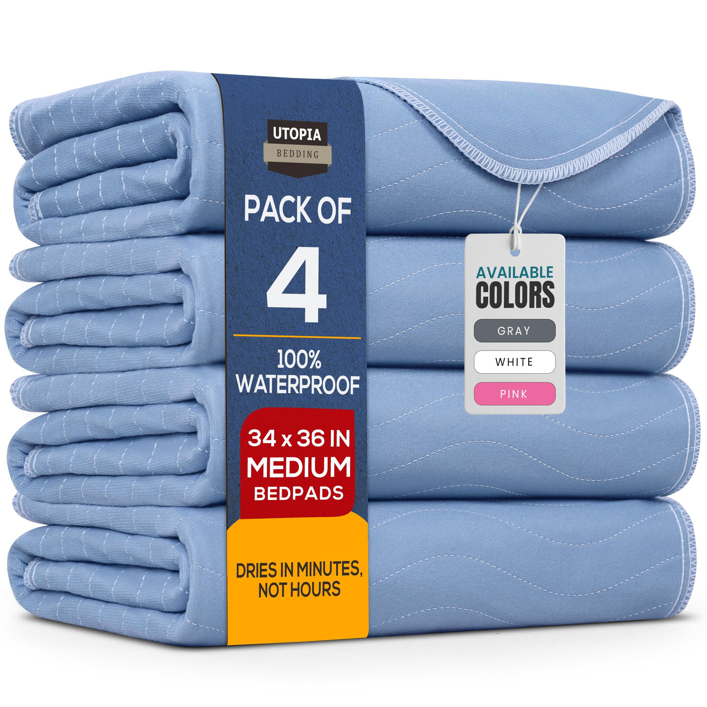 Washable Waterproof Bed Pads - Blue (4-Pack)