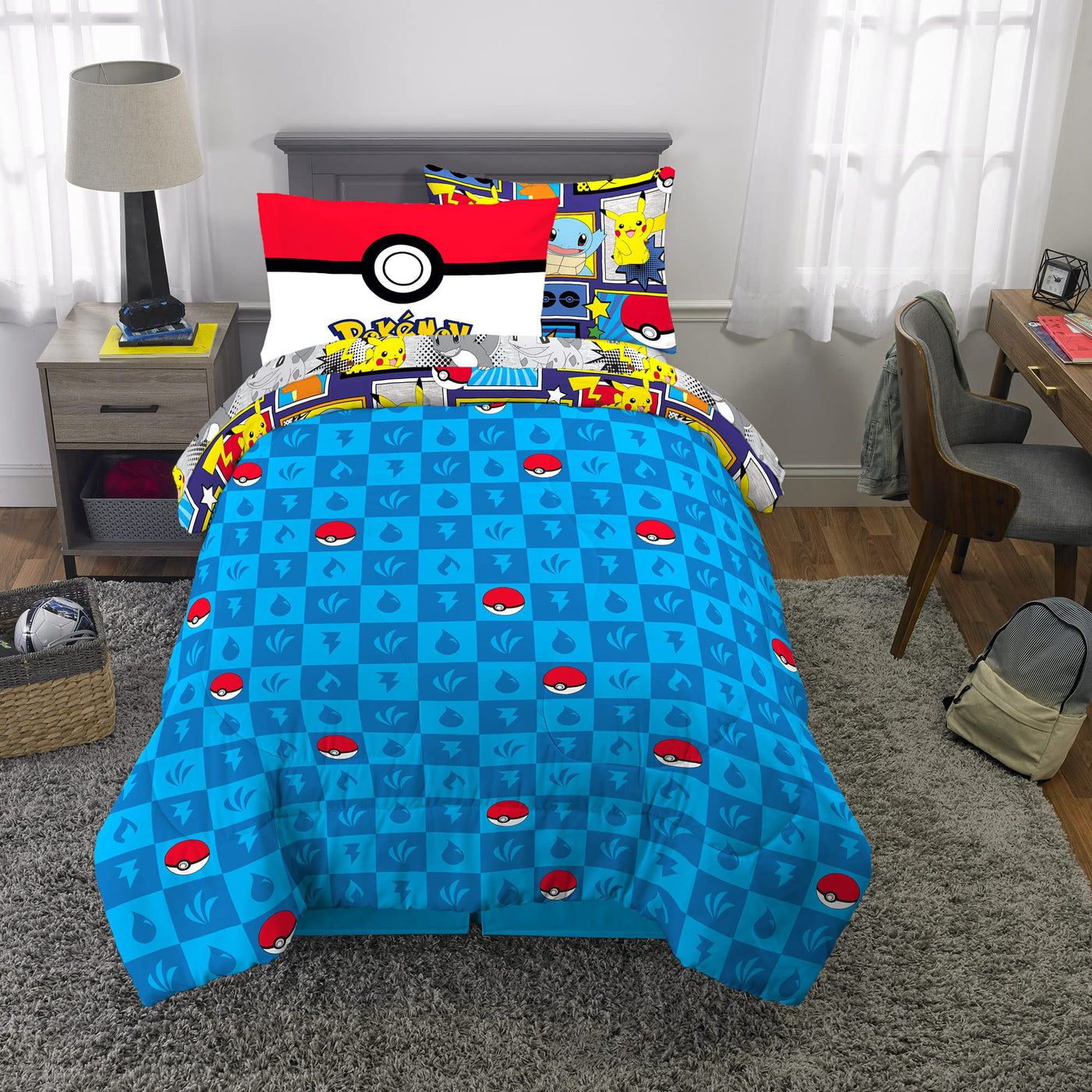 Kids Twin Comforter & Sheet Set - Pikachu Theme
