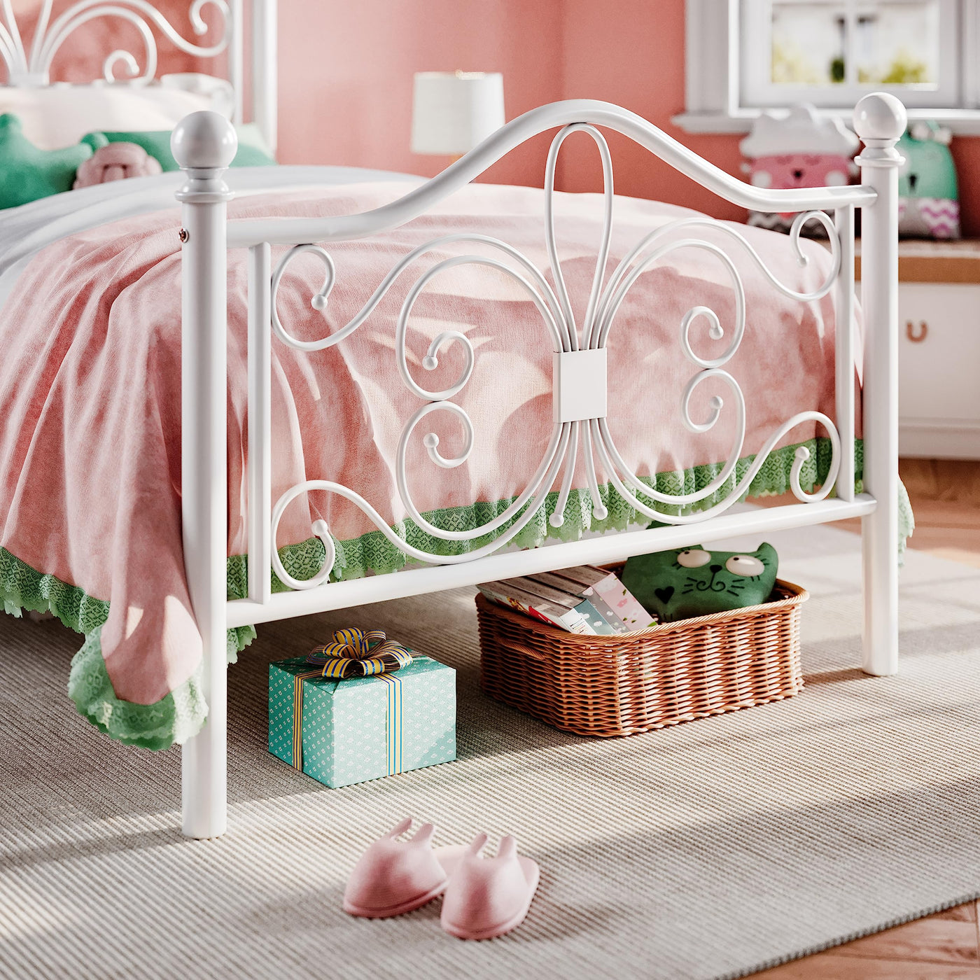 Twin Butterfly Metal Bed Frame - White