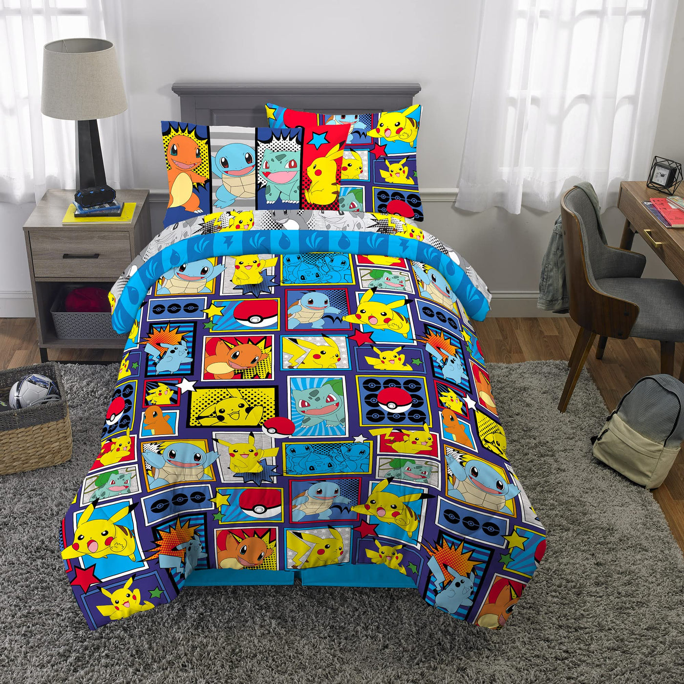 Kids Twin Comforter & Sheet Set - Pikachu Theme