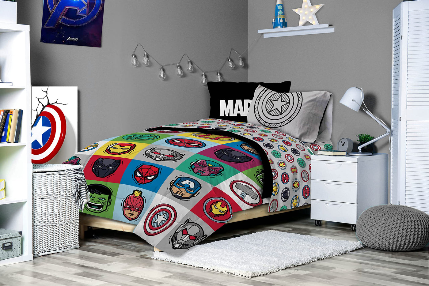 Kids Twin Bedding Set - Avengers Theme (5-Piece)