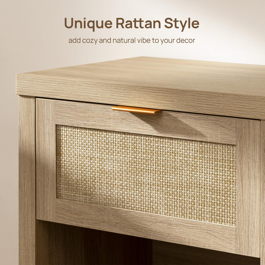 Rattan Nightstand Set - Light Oak