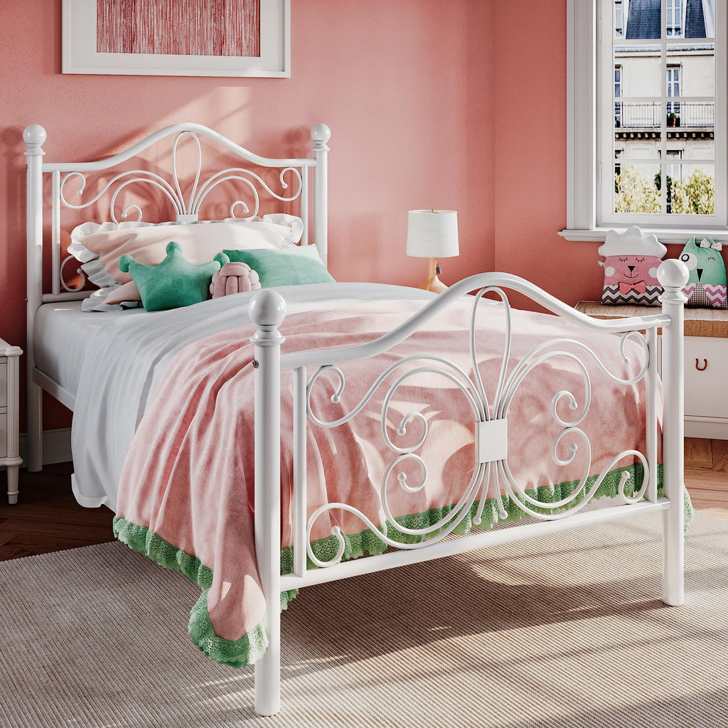 Twin Butterfly Metal Bed Frame - White