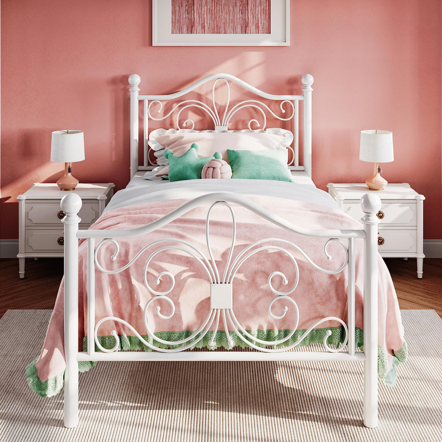 Twin Butterfly Metal Bed Frame - White